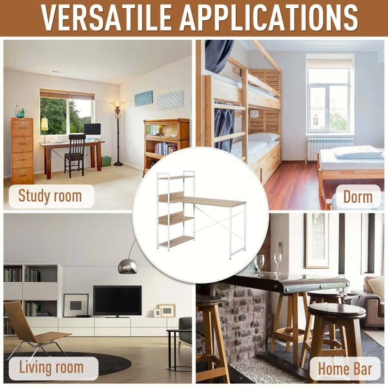 HOMCOM Industrial Office Desk with Storage Shelf Computer Workstation for Home Office