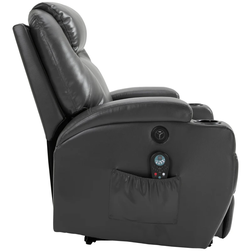 HOMCOM Electric Power Massage Recliner Chair PU leather w/ 8-Point Vibration Waist Heating, USB Port, Dark Grey