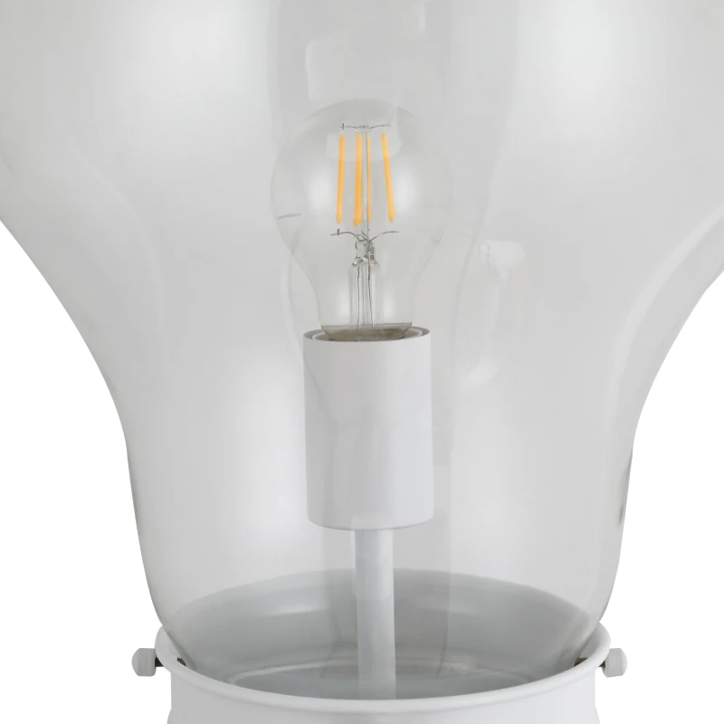 HOMCOM Industrial Tall Pole Floor Lamp with Metal Base, Modern Standing Lamp, Bulb-Shaped Glass Shade, On/Off Foot Switch, E26 Bulb Base for Bedroom, Living Room, White