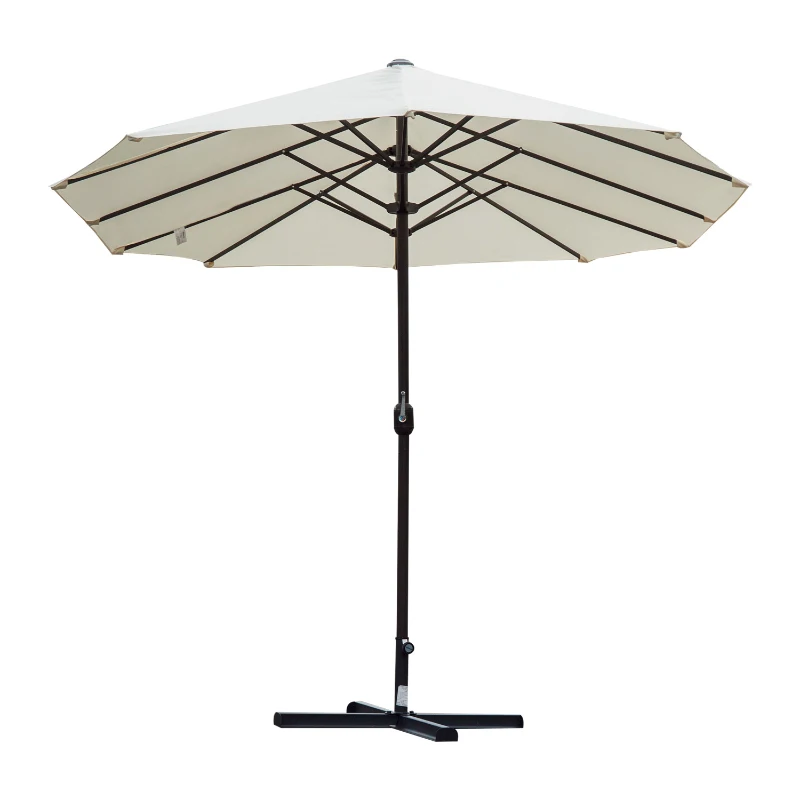 Outsunny 15ft Outdoor Twin Patio Umbrella Garden Double-Sided Market Parasol Sun Shelter with Crank Beige
