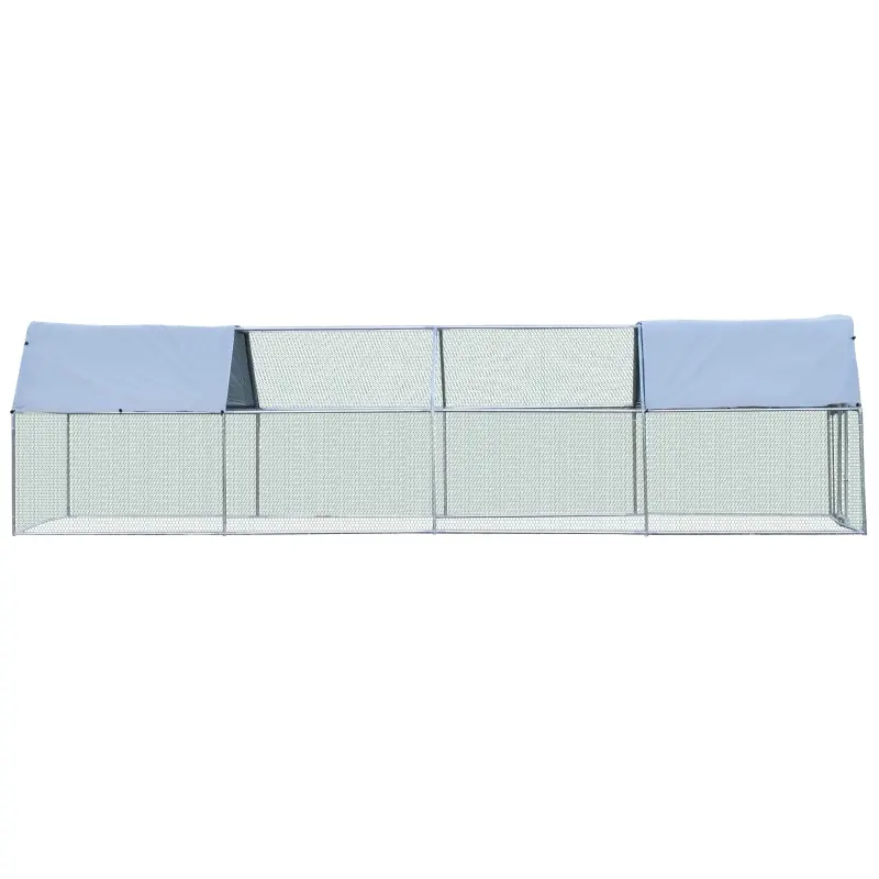 PawHut Large Chicken Coop Metal Chicken Run for Chickens with Waterproof and Anti-UV Cover, Flat Shaped Walk in Fence Cage Hen House for Outdoor and Yard Farm Use, 1.26" Dia, 9' x 24.9' x 6.5'