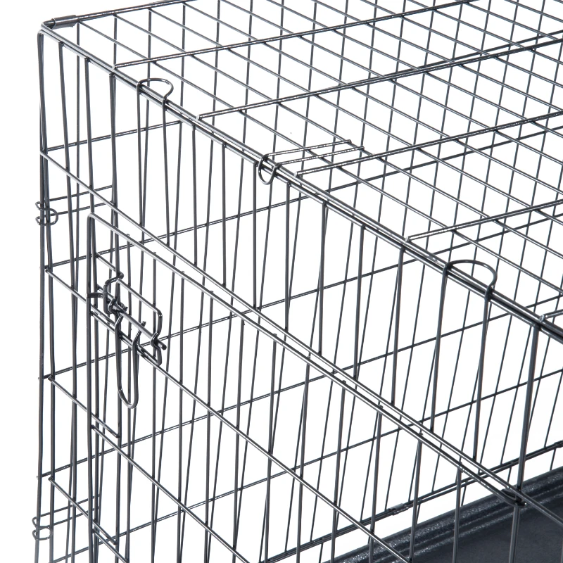 PawHut 42"x28"x30" Double Door Folding Metal Dog Crate Pet Cage Exercise Kennel Puppy House Playpen w/Plastic Tray