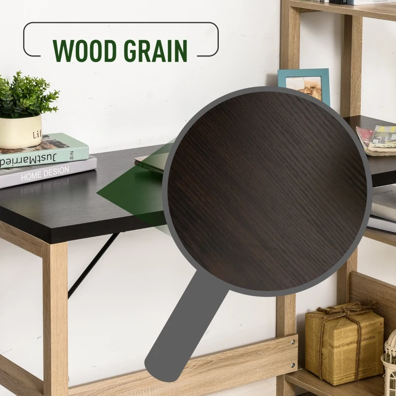 HOMCOM Computer Desk Home Office Study Writing Rectangle Workstation with Storage Shelves 3-Tier Bookshelf, Wide Display Table, Black/Oak