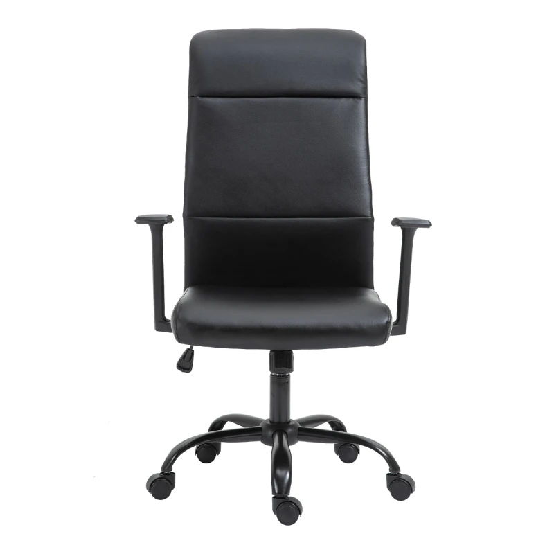 Vinsetto Morden High-Back Office Chair Faux Leather Rocking Swivel Computer Home Desk Chair with Adjustable Height, Metal Legs, Armrest, Wheels, Black