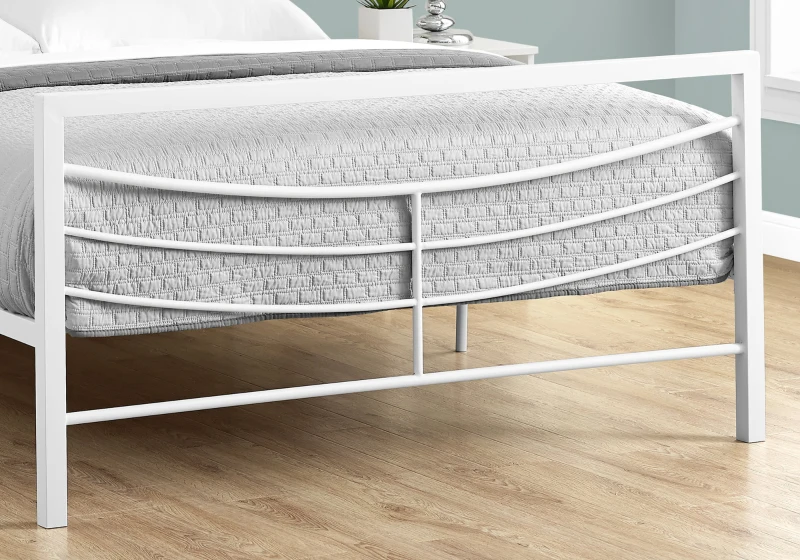 Monarch 56" Contemporary Curved Horizontal Slat Metal Bed Frame - Full Size - White Finish