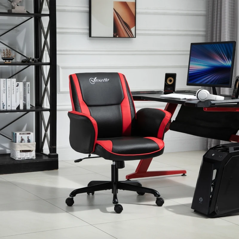 Vinsetto Ergonomic Racing Gaming Chair Faux Leather Office Computer Desk Chair with Mid Back, Armrest, and Adjustable Height, Red