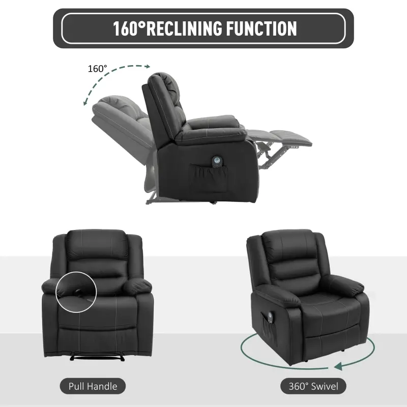HOMCOM Vibrating Massage PU Leather Recliner Chair with Footrest, Remote Control, and 8 Massaging Points, Black