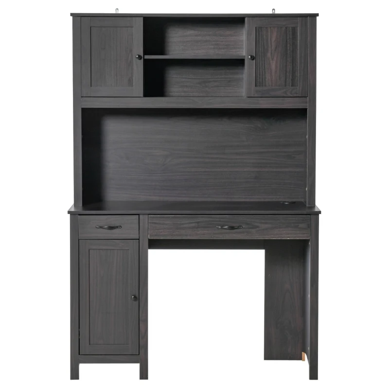 HOMCOM Computer Desk with Hutch, Home Office Workstation with Storage Shelves Drawers Cabinets, Coffee