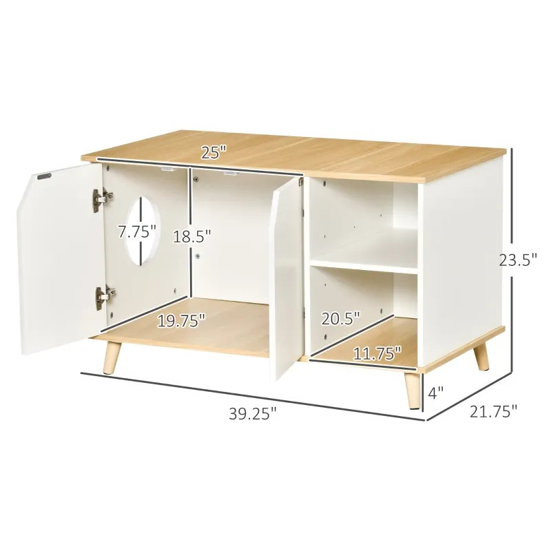 PawHut Cat Washroom with Damping Hinge, Multiple Storage Places, Adjustable Partition
