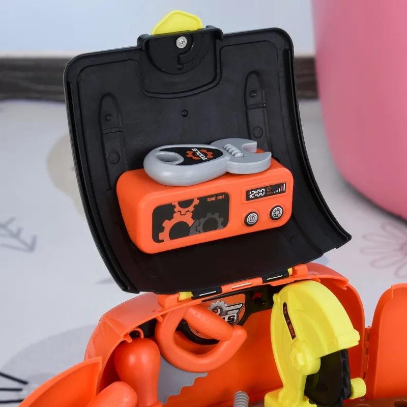 Qaba 34-Pieces Kids Tools Play Set Backpack Realistic Workbench Construction Toy for Boys Workshop Children Storage Carry Case Pretend Worker Costume Orange
