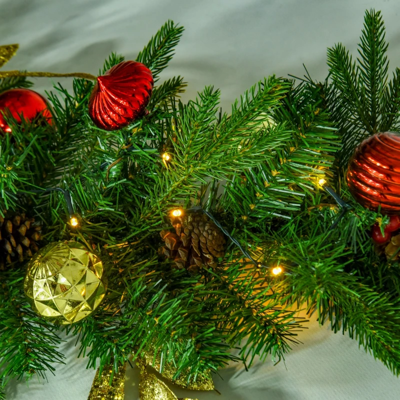 HOMCOM 9FT Pre-Lit Christmas Garland Decoration Artificial Greenery w/ Pine Cone  Ball