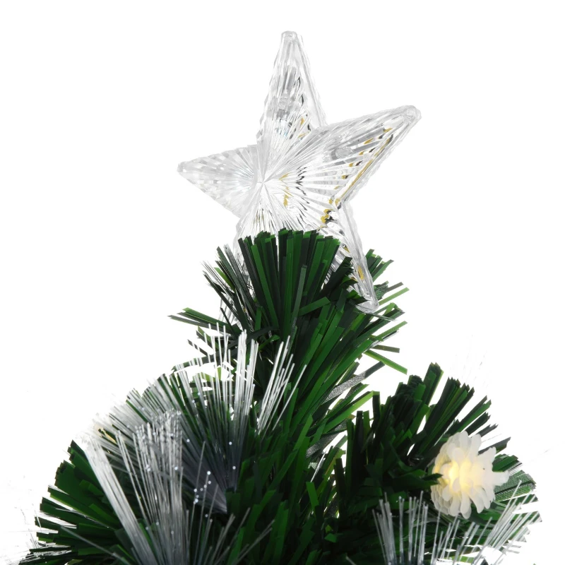 HOMCOM 5ft Tall Pre-Lit Douglas Fir Artificial Christmas Tree with Fiber Optic Ball LED Lights and 180 Tips, Green
