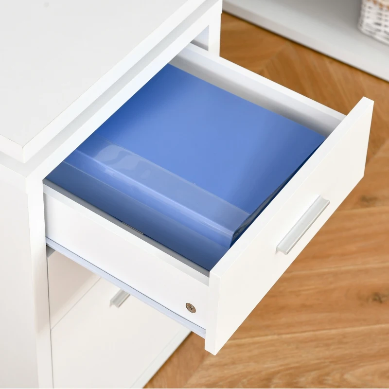 HOMCOM L-Shaped Computer Desk with Large Desktop, 3 Drawers and 5 Total Storage Shelves with Customized Assembly Options, White