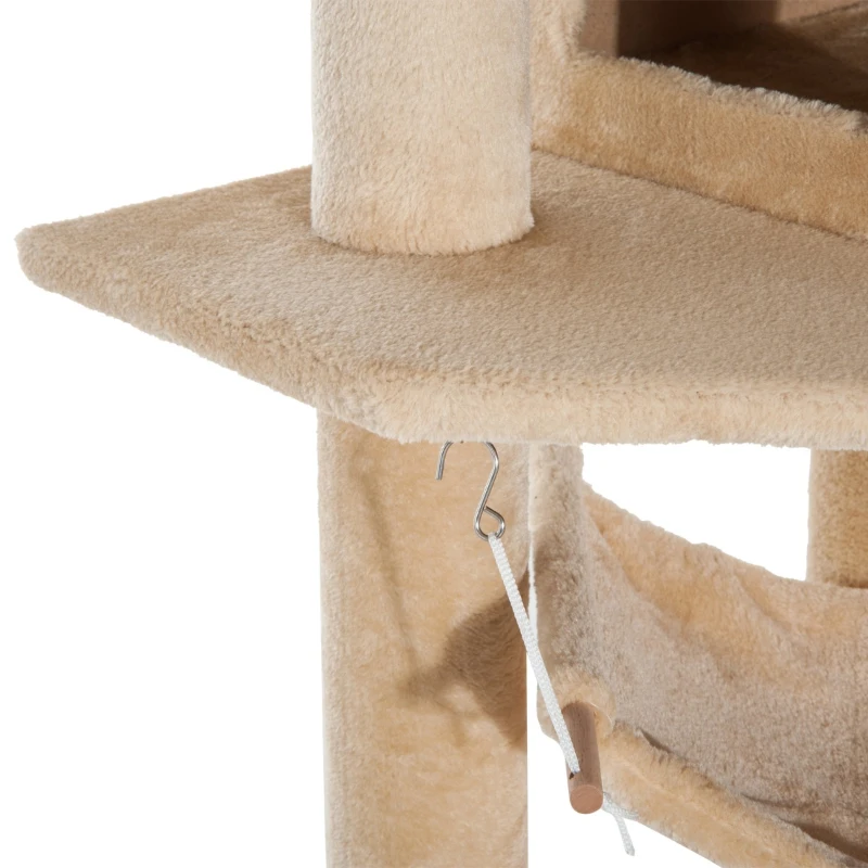 Pawhut 65.2 Inch Cat Tree Scratching Post Pet Furniture with Condo, Hammock, Toy - Beige
