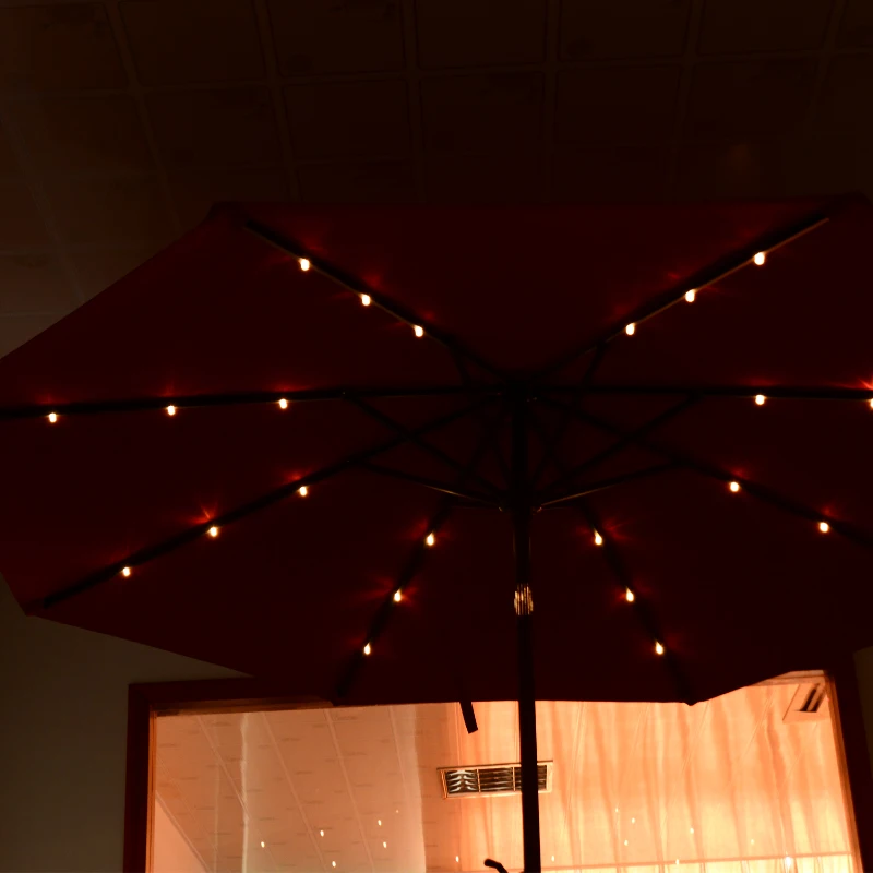 Outsunny 9' Solar LED Patio Outdoor Umbrella for Garden and Market, Sunshade, Beach Parasol Steel, Wine Red