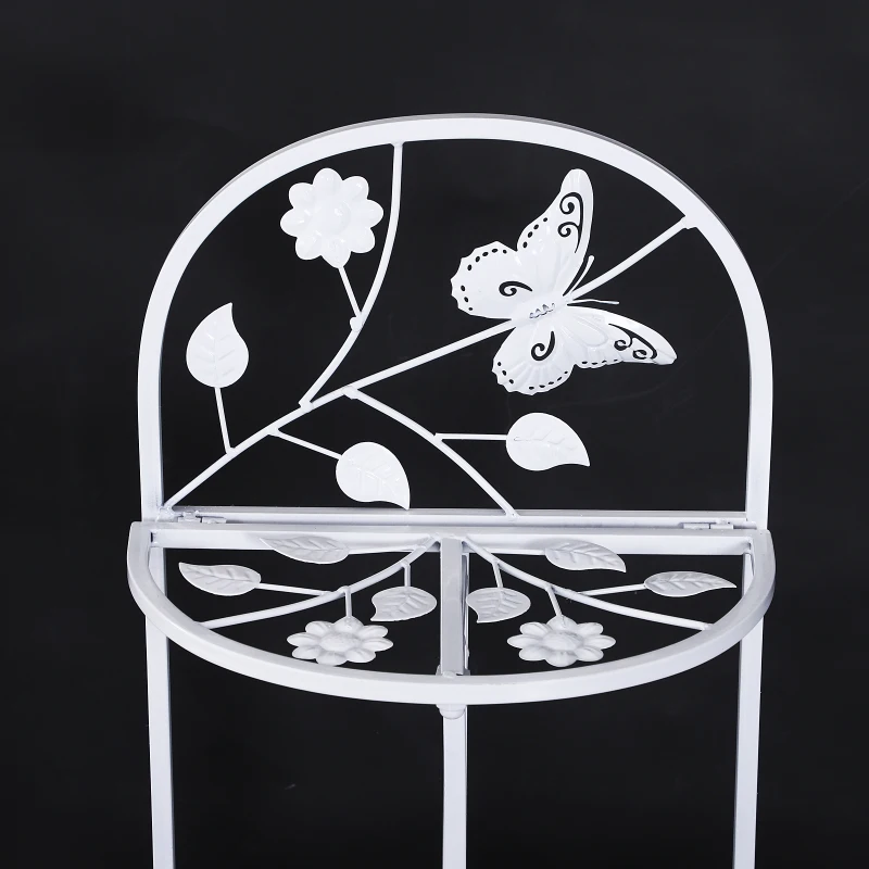 Outsunny 3 Tier Plant Stand Metal Butterfly Leaf Outdoor Potted - White