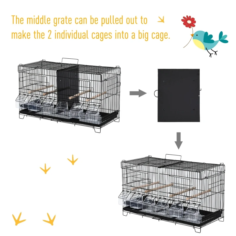 PawHut 17.75"x9"x10.5" Flight Bird Cage 4 Doors 6 Food Boxes 4 Perch Pole Metal PP Pine