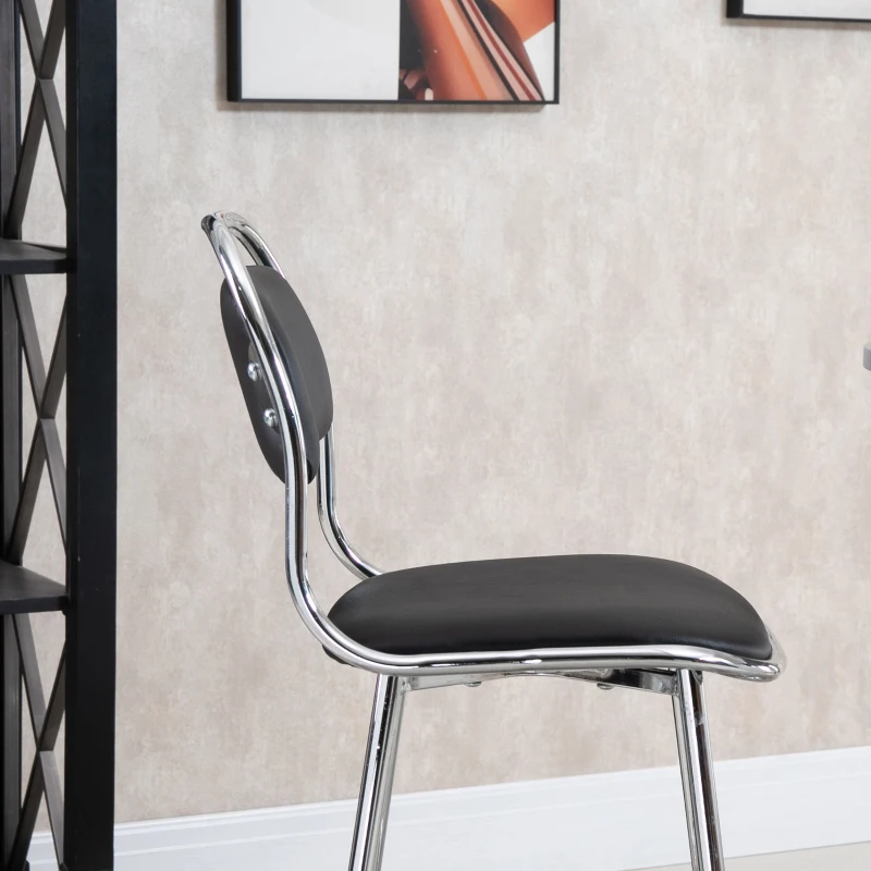 HOMCOM Height Bar Stools Set of 2, Classic PU Leather Bar Chairs for Counter Kitchen with Backrest and Footrest, Black