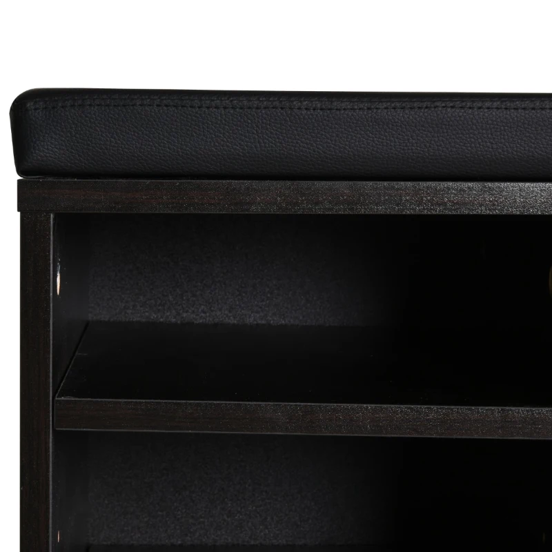 HomCom Upholstered Shoe Entryway Bench Rack with Comfortable PU Cushion Bench & Flexible Shelving Options, Brown