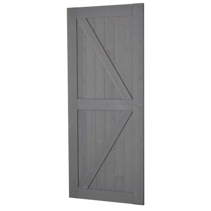 HOMCOM 7' H x 3' W Sturdy Sliding Barn Door, Unfinished Solid Spruce Wood Frame with Pre-Drilled Holes, Grey
