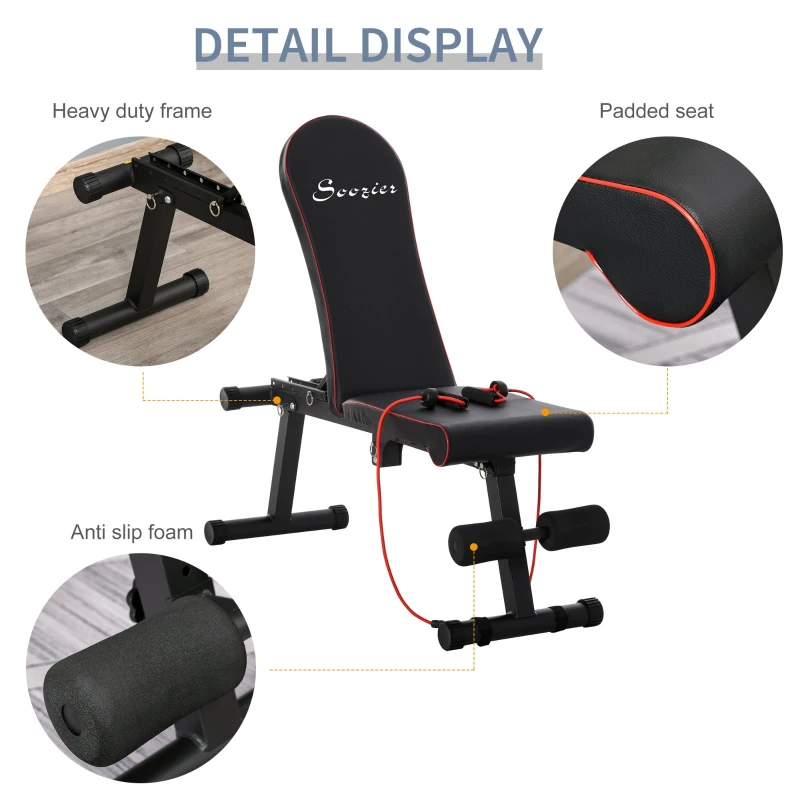 Soozier Foldable Multifunctional Sit Up Dumbbell Bench Adjustable Exercise with Resistant Rope for Home, Office and Gym, Black