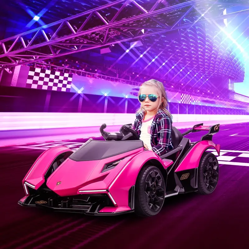 Aosom 12V Electric Ride-on Car, Licensed Lamborghini V12 Vision Gran Turismo Battery-Powered Ride-on Toy with Remote Control, Bluetooth, Music, LED Lights, for 3-6 Year Old Boys and Girls, Pink