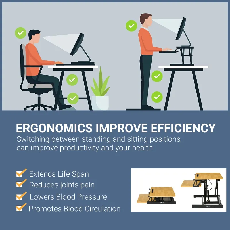 Vinsetto 32'' Height Adjustable Sit Standing Desk Converter, Ergonomic Laptop Riser Workstation with Keyboard Tray