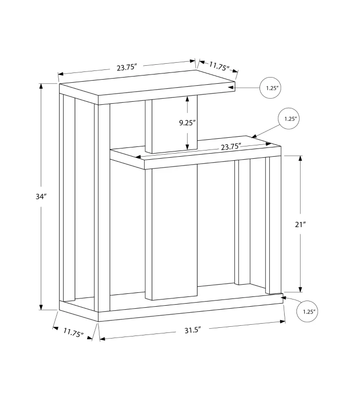 Monarch 32" Modern 3-Tier Open Concept Design Wood Grain-Look Accent Console Table - White Finish