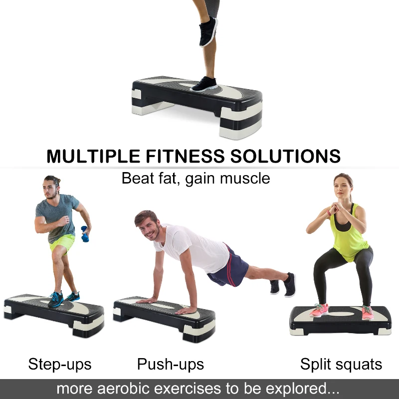 Soozier Adjustable Aerobic Stepper Step Exercise Trainer Workout Fitness Yoga Risers 4"-6"-8" (Grey)