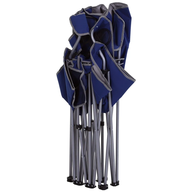Outsunny 2-Person Folding Oxford Metal Portable Camping Chair with Center Ice Bag & Included Magazine Sleeve - Blue