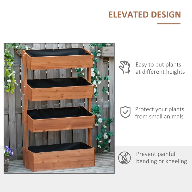 Outsunny Vertical Garden Planter, Wooden 4 Tier Planter Box, Self-Draining with Non-Woven Fabric for Outdoor Flowers, Vegetables and Herbs, Orange
