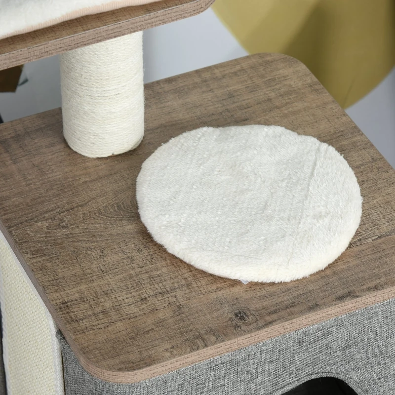 PawHut 34" Cat Tree Tower Activity Center with Natural Jute Scratch Material, Cushions on Each Platform, & Condo Area