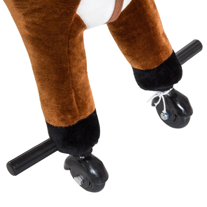 Qaba Kids Interactive Plush Mechanical Walking Ride On Horse Toy with Wheels, Brown