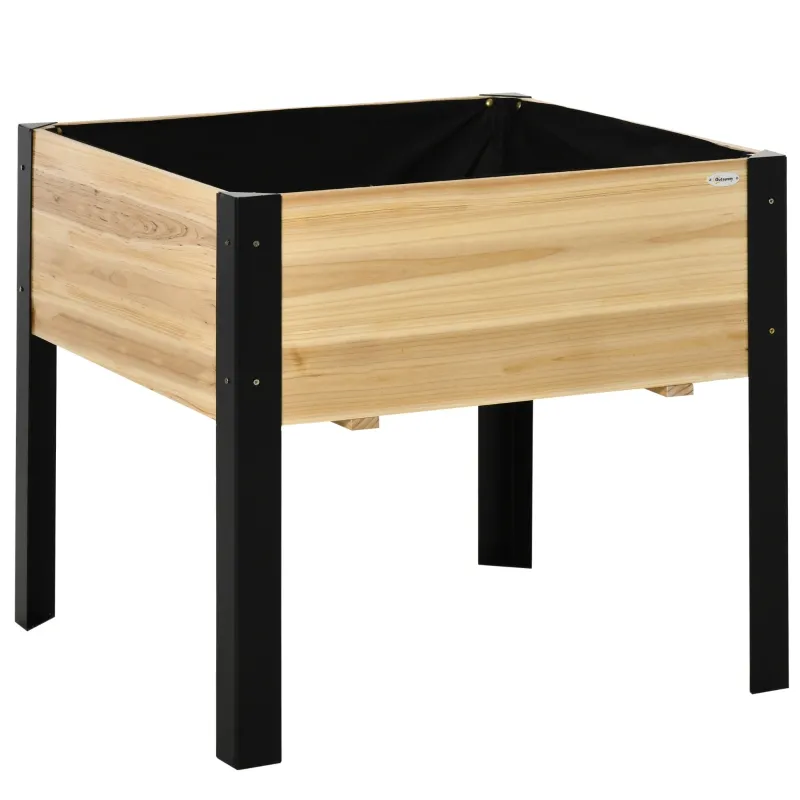 Outsunny Raised Garden Bed, Elevated Planter Box, 32"x32"x29" with Legs, Metal Frame, Wooden Planter Pot for Backyard, Patio to Grow Vegetables, Herbs, and Flowers, Natural