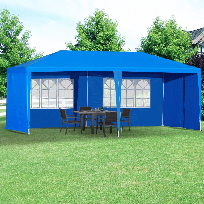 Outsunny 10' x 20' Gazebo Canopy Party Tent for Outdoor Event with Wind Ropes and Ground Stakes w/ 2 Side and 2 window removeable walls