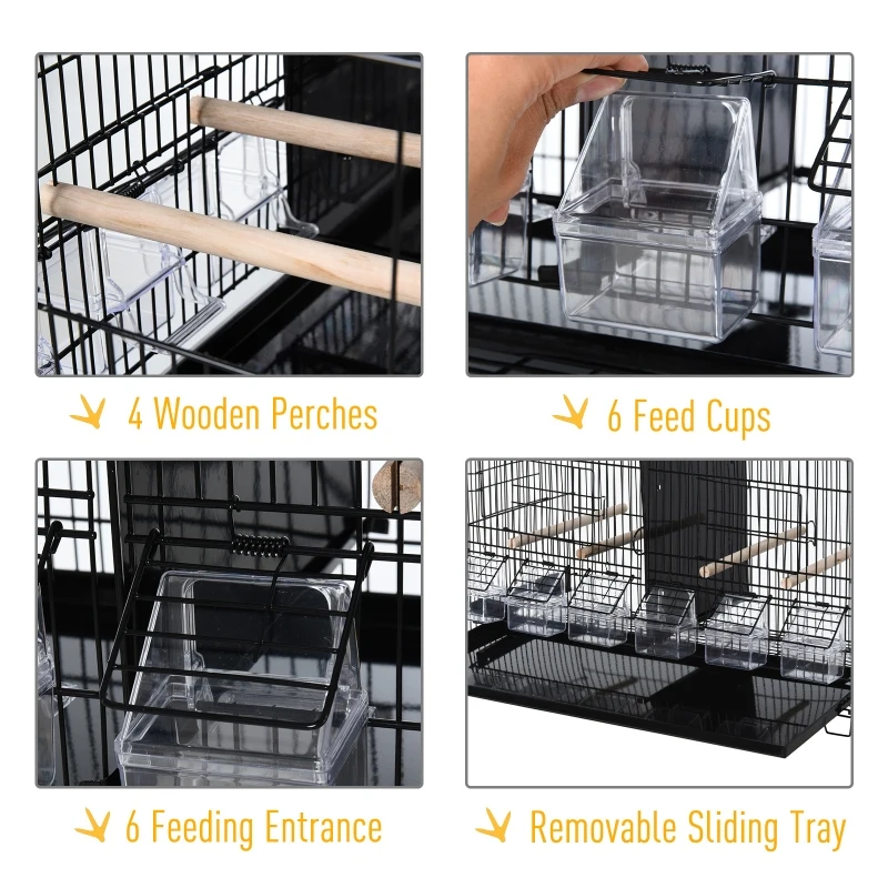 PawHut 17.75"x9"x10.5" Flight Bird Cage 4 Doors 6 Food Boxes 4 Perch Pole Metal PP Pine