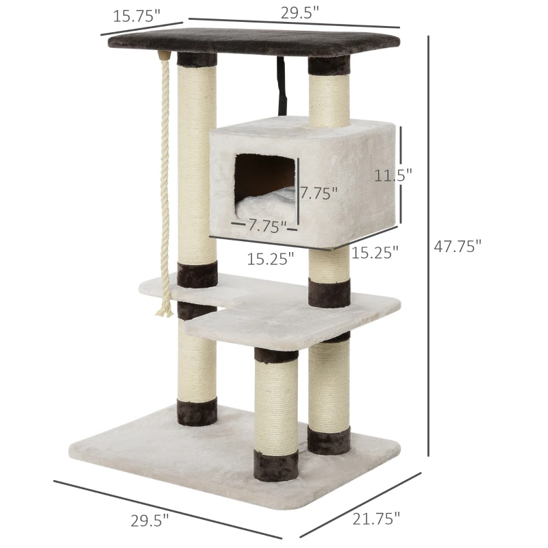 PawHut 47.75" Luxury Plush Cat Tree Activity Tower with Sisal Scratching Posts, Elevated Perches & a  Roomy Condo