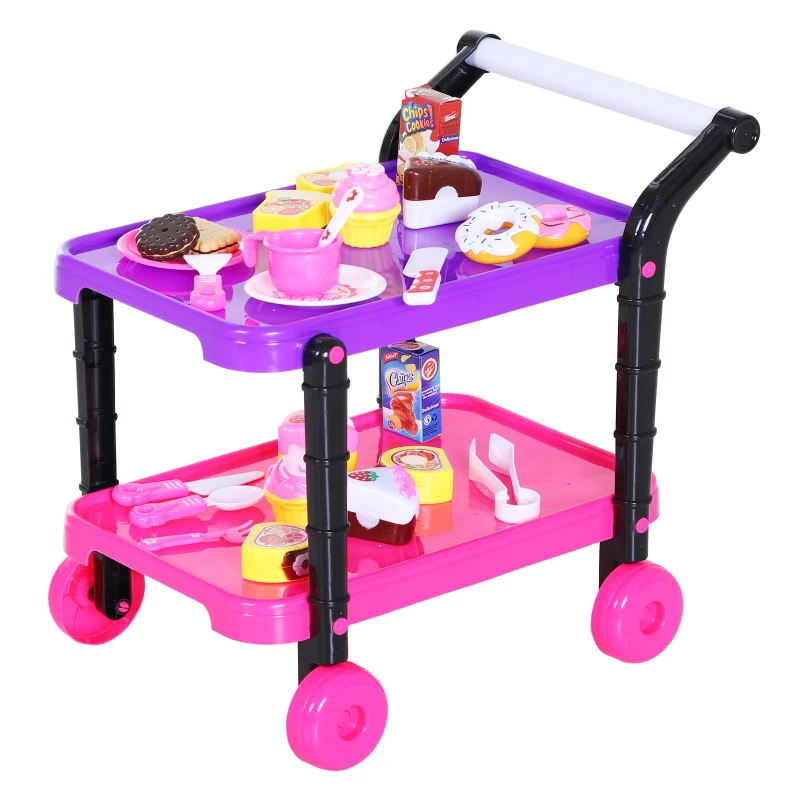 HOMCOM 25 pcs Kids Cart Cake Pretend Play Playset Educational Toy