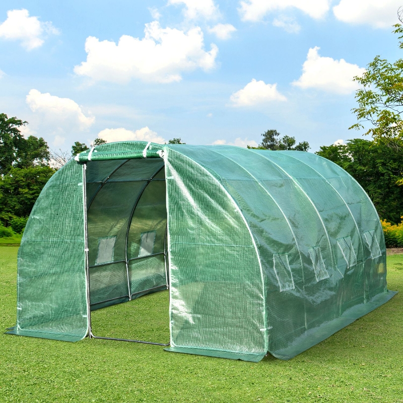 Outsunny Walk-in Tunnel Greenhouse Outdoor Rolled-up windows