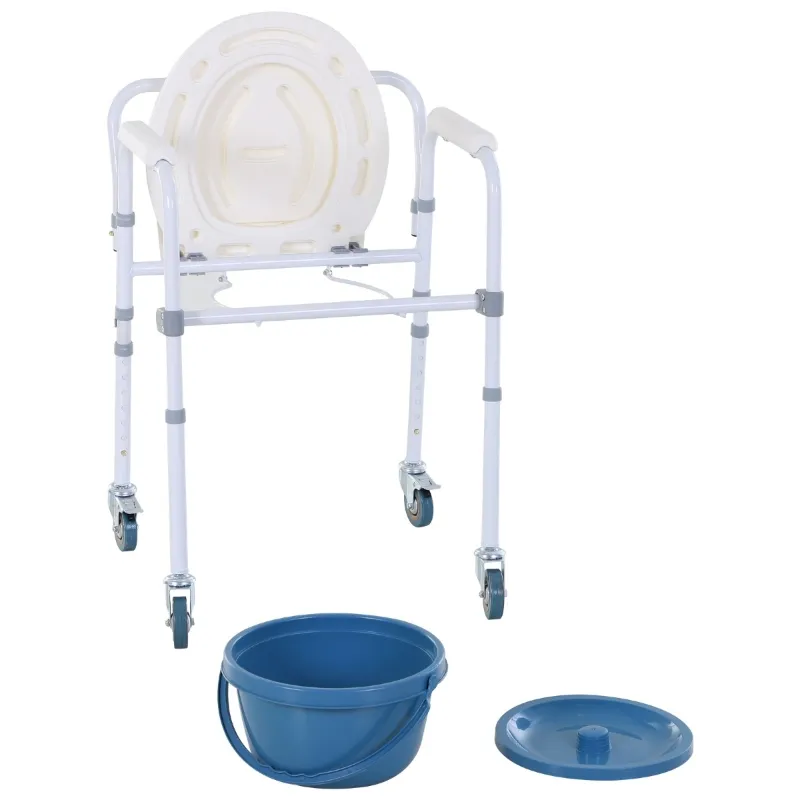 HOMCOM Personal Mobility Assist Bedside Commode Toilet Chair with 6-Level Adjustable Height & Shower Accessibility