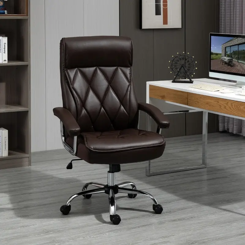 Vinsetto High Back Executive Office Chair Computer Desk Chair Adjustable Ergonomic Home Office Chair Diamond-Stitched PU Leather Swivel with Padded Armrests, Brown