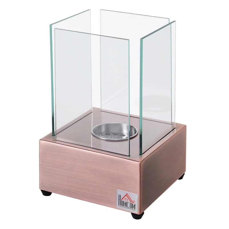 HOMCOM Ethanol Fireplace, 7.75" Tabletop 0.10 Gal Stainless Steel 160 Sq. Ft., Burns up to 2 Hours, Bronze