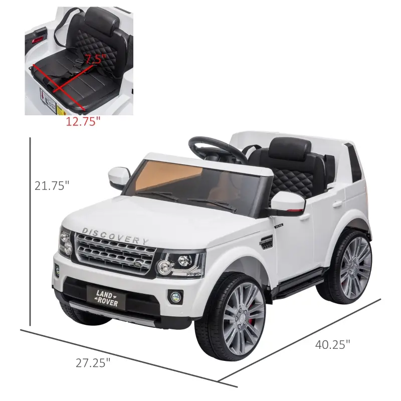 Aosom Compatible 12V Battery-powered Kids Electric Ride On Car Landrover Discovery 4 Toy with Parental Remote Control Music Lights MP3 Suspension Wheels for 3-6 Years Old White