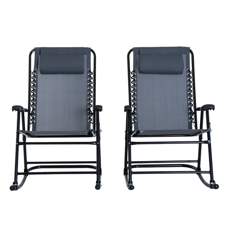 Outsunny 2 Piece Outdoor Rocking Chair Set, Patio Folding Lawn Rocker Set with Headrests for Yard, Patio, Deck, Backyard, Gray