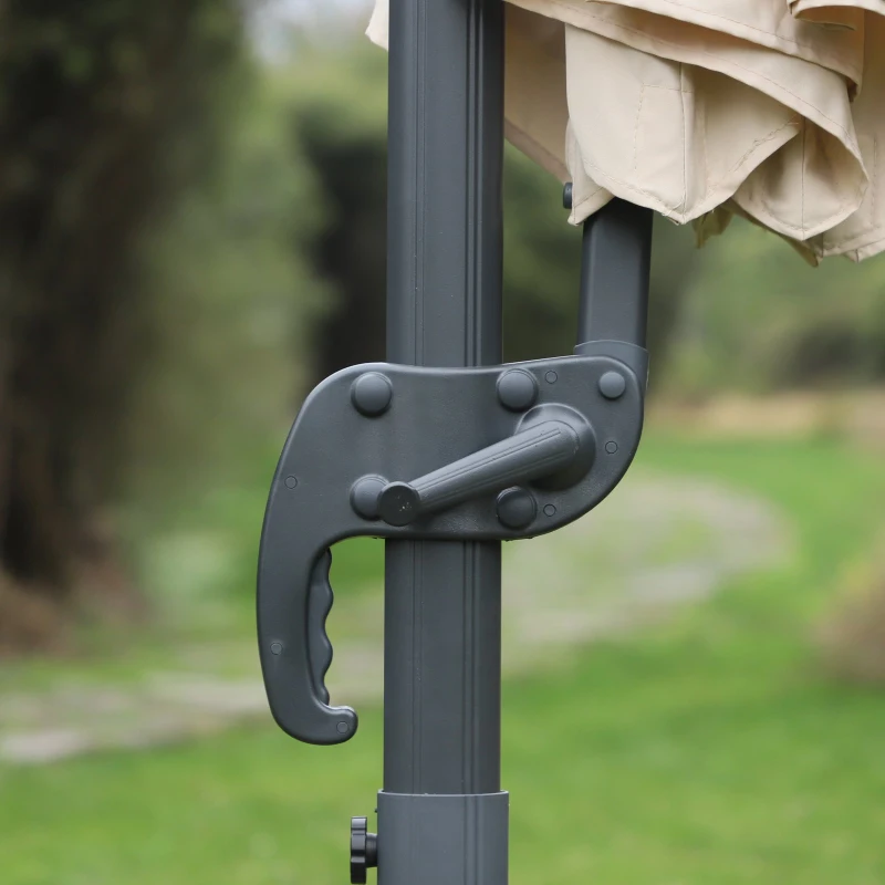 Outsunny 9.7ft Round Cantilever Hanging Umbrella Outdoor Offset Market Umbrella 360° Rotation w/ Cross Base Garden Sun Shade Beige