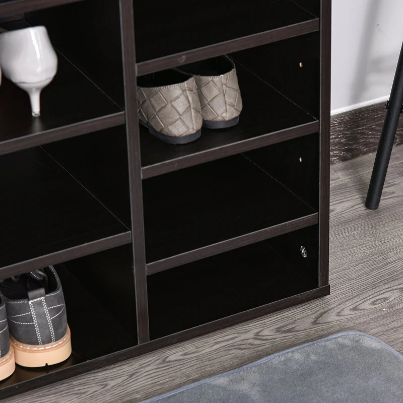 HomCom Upholstered Shoe Entryway Bench Rack with Comfortable PU Cushion Bench & Flexible Shelving Options, Brown