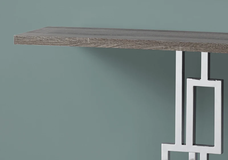 Monarch 48" Contemporary Chrome Metal Geometric-Shape Base Accent Sofa Console Table - Dark Taupe Finish