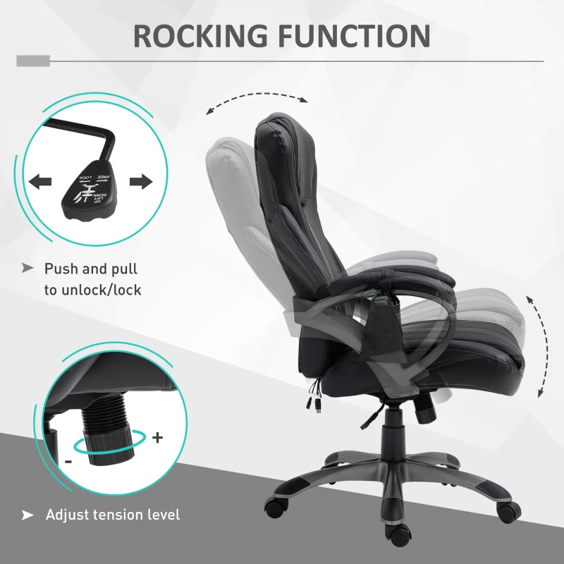 Vinsetto 4-Point Vibration Massage Executive Office Chair High Back Height Adjustable Padded Seat with Wheels, Black