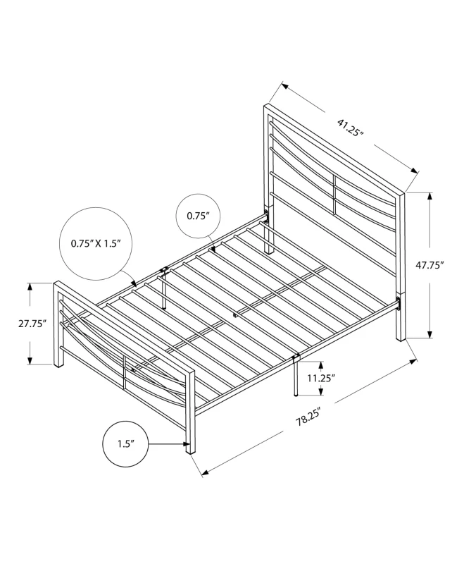 Monarch 41" Contemporary Curved Horizontal Slat Metal Bed Frame - Twin Size - Black Finish