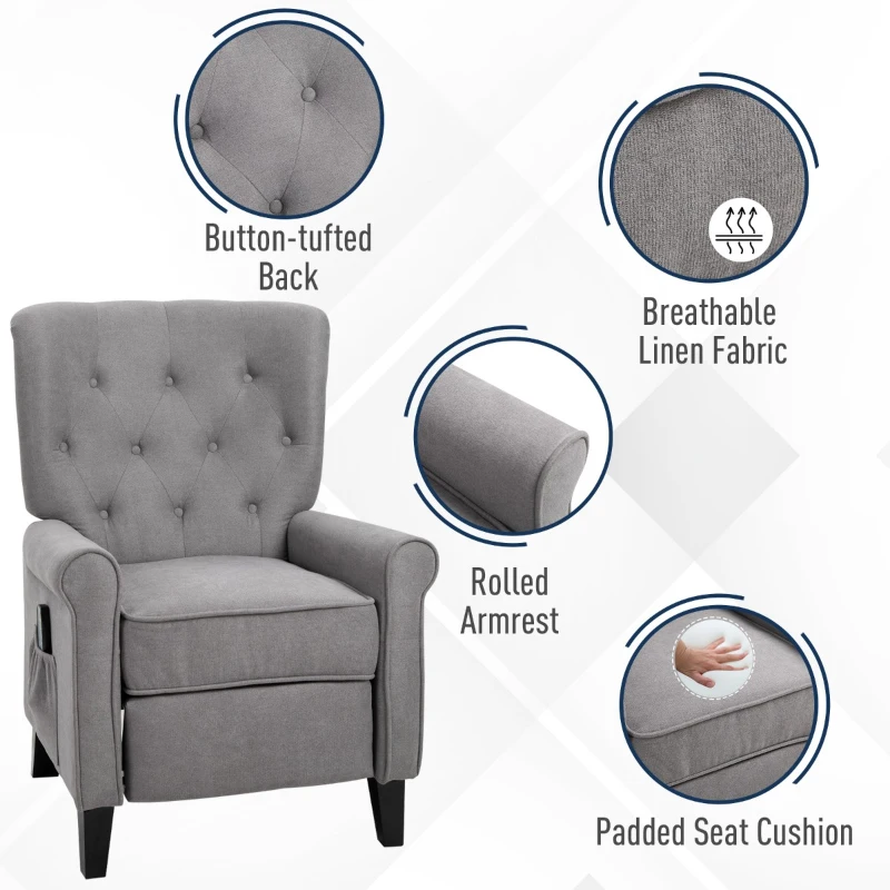 HOMCOM Linen Fabric Manual Recliner with Vibrating Massage and Wired Remote Control, Light Grey